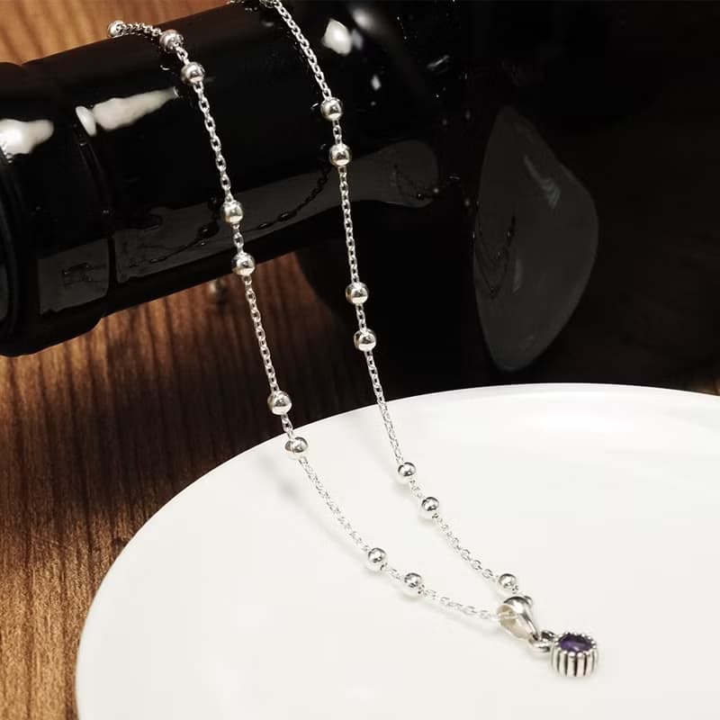 雙圓珠設計 銀珠項鍊 925純銀項鍊 女生項鍊 搭配鍊 銀鍊 珠珠鍊