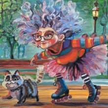 Roller skayting Painting Original Art Small Impasto Oil Painting on Cardboard