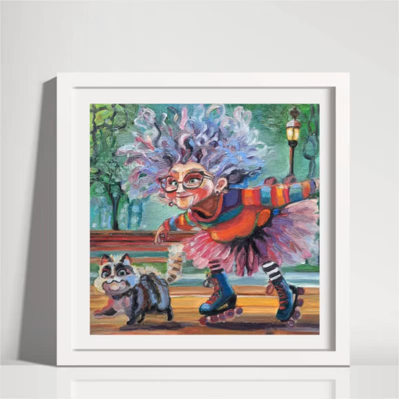 Roller skayting Painting Original Art Small Impasto Oil Painting on Cardboard