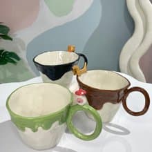 Handmade Porcelain Mug with Pastel Drip Design and Cute Top Decoration