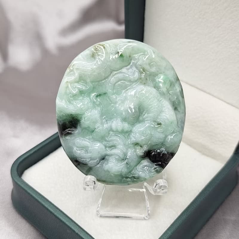 冰綠飄花 天龍地虎 吊墜 牌件 | 天然緬甸玉A貨翡翠