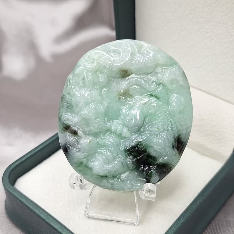 冰綠飄花 天龍地虎 吊墜 牌件 | 天然緬甸玉A貨翡翠