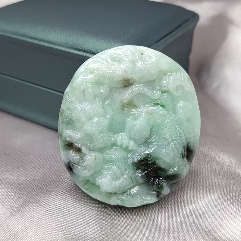 冰綠飄花 天龍地虎 吊墜 牌件 | 天然緬甸玉A貨翡翠