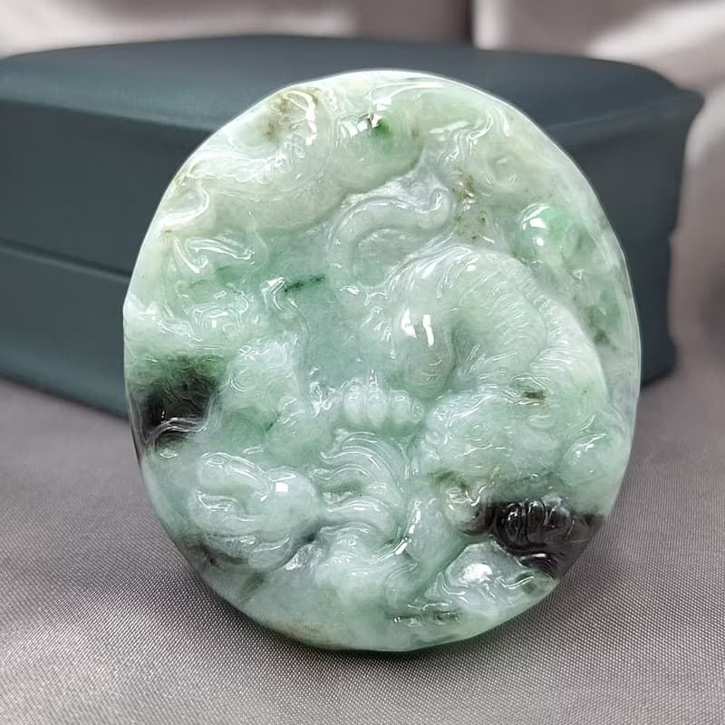 冰綠飄花 天龍地虎 吊墜 牌件 | 天然緬甸玉A貨翡翠