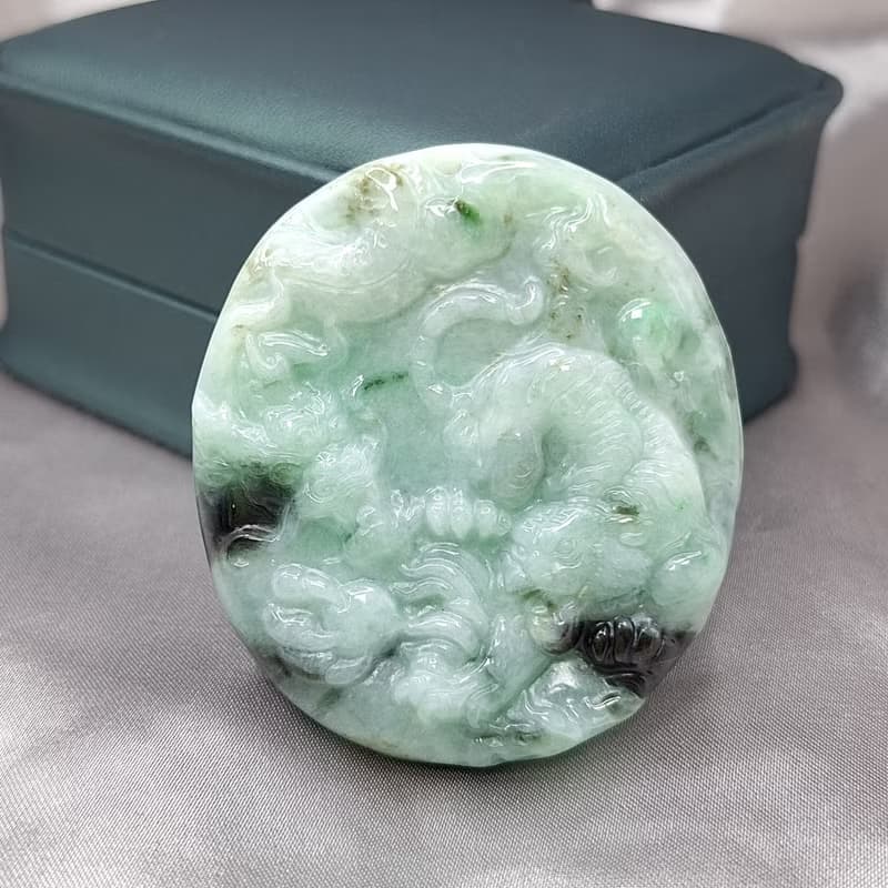 冰綠飄花 天龍地虎 吊墜 牌件 | 天然緬甸玉A貨翡翠