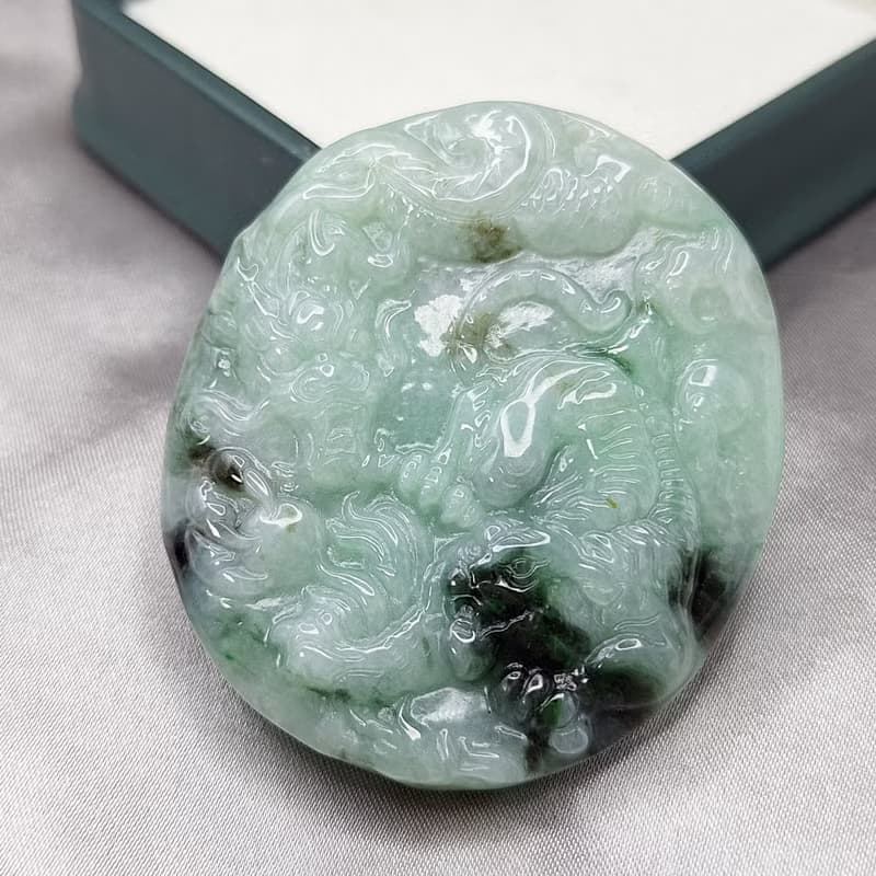冰綠飄花 天龍地虎 吊墜 牌件 | 天然緬甸玉A貨翡翠
