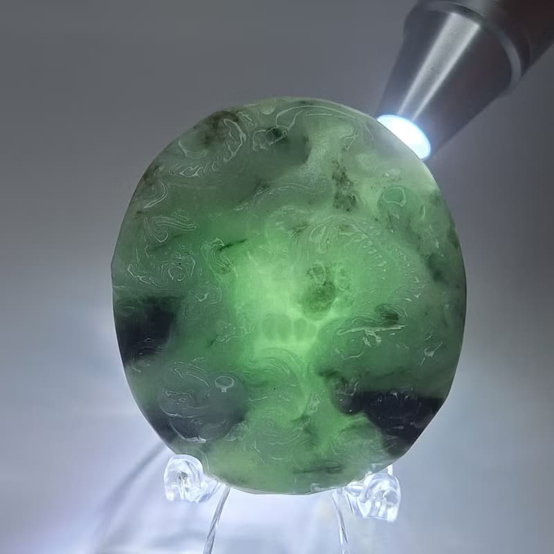 冰綠飄花 天龍地虎 吊墜 牌件 | 天然緬甸玉A貨翡翠