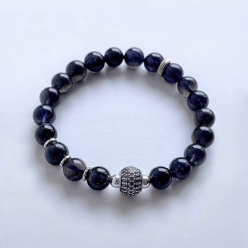 寶石系 天然礦石 堇青石8 mm 925純銀 手鍊