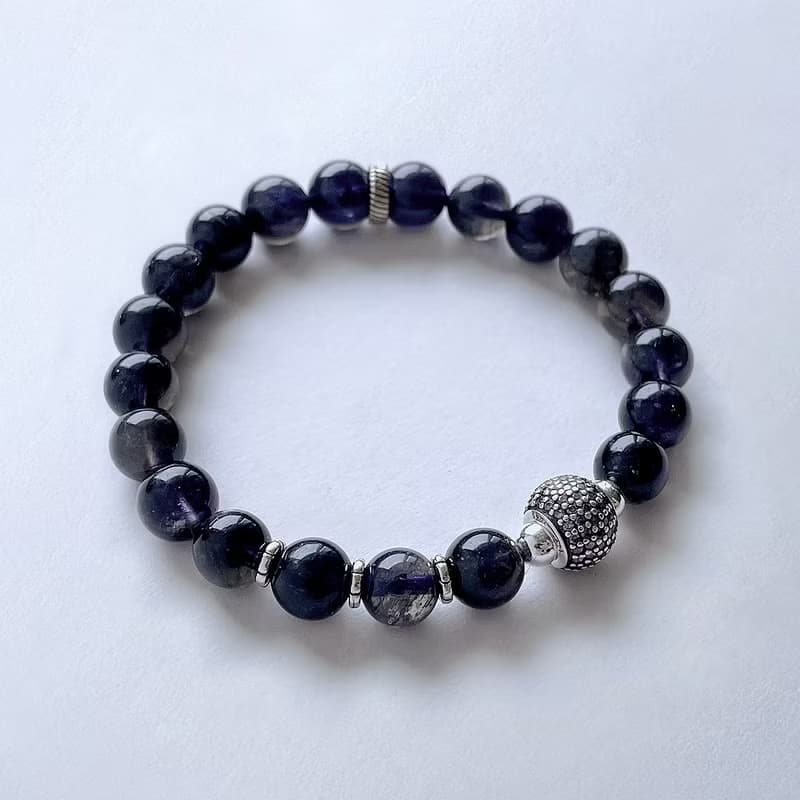 寶石系 天然礦石 堇青石8 mm 925純銀 手鍊