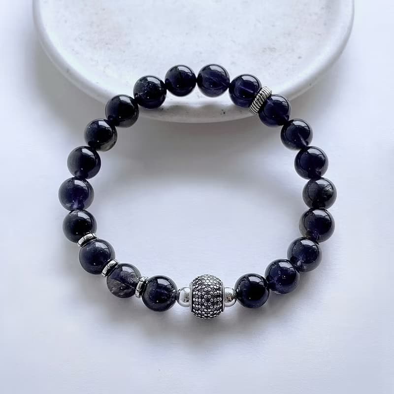 寶石系 天然礦石 堇青石8 mm 925純銀 手鍊