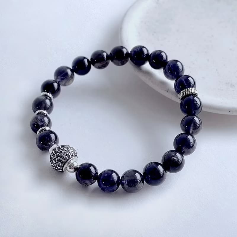 寶石系 天然礦石 堇青石8 mm 925純銀 手鍊