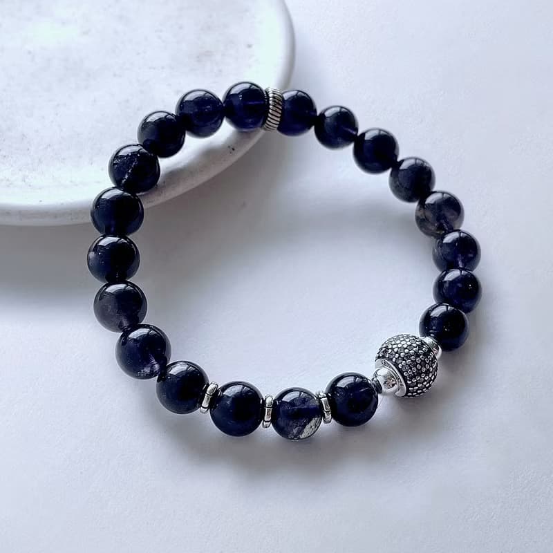 寶石系 天然礦石 堇青石8 mm 925純銀 手鍊