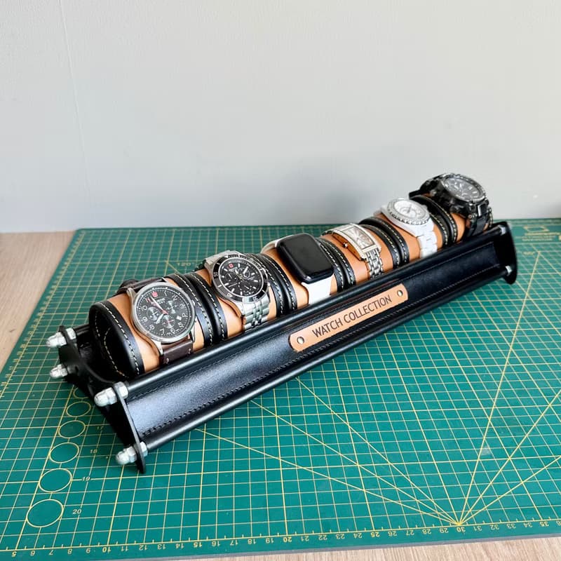 Leather watch stand, watch display, watch box, watch holder, watch display case