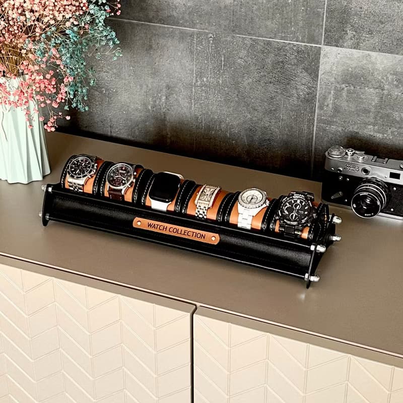 Leather watch stand, watch display, watch box, watch holder, watch display case