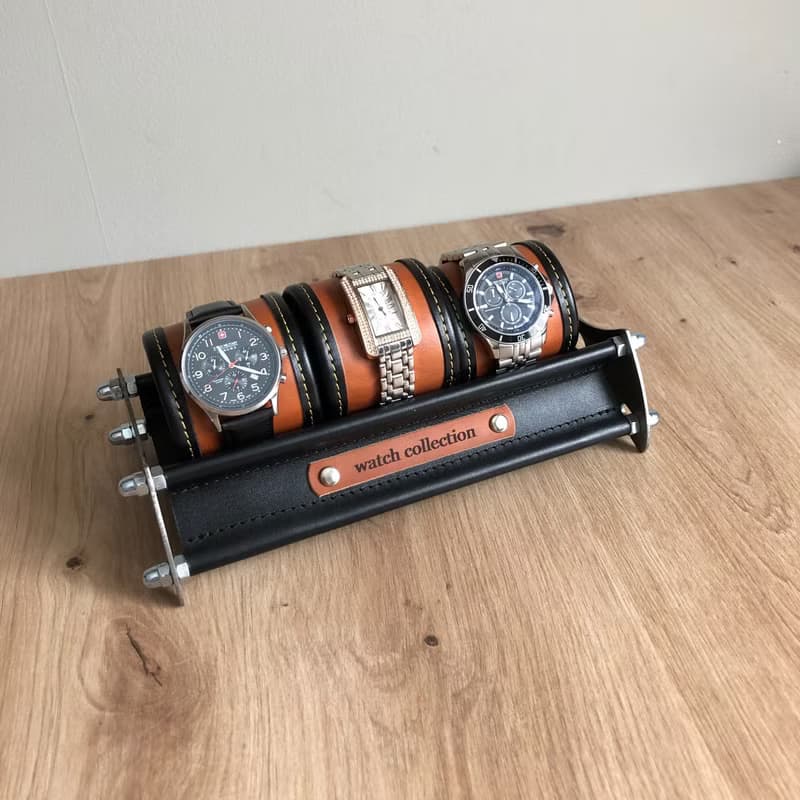 Leather watch stand, watch display, watch box, watch holder, watch display case