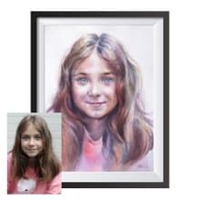 Custom original watercolor portrait painting by artist Irina Zhunaeva