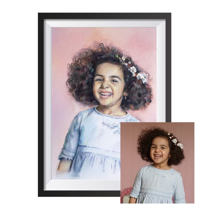 Custom original watercolor portrait painting by artist Irina Zhunaeva