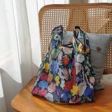 foldable cloth bag flower foldable shopping bag : black