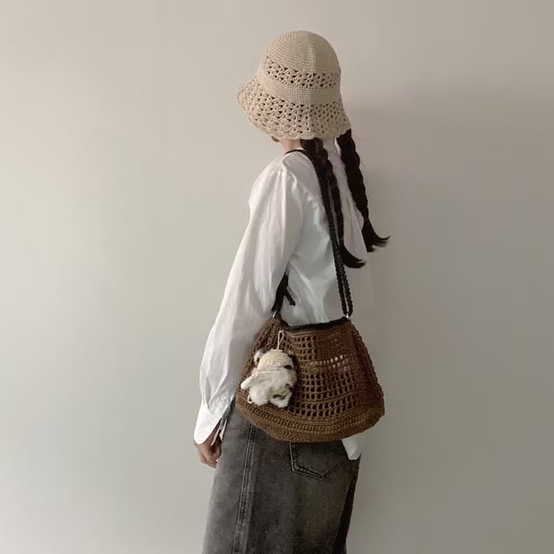 Summer Brown Square Net Shoulder Bag