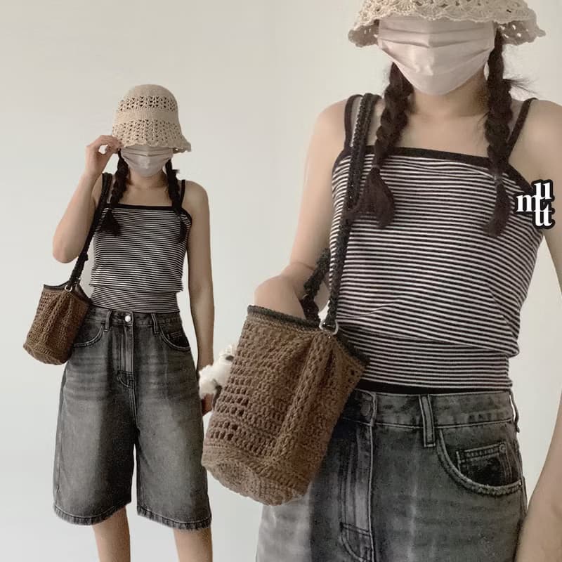 Summer Brown Square Net Shoulder Bag