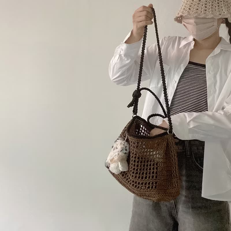 Summer Brown Square Net Shoulder Bag