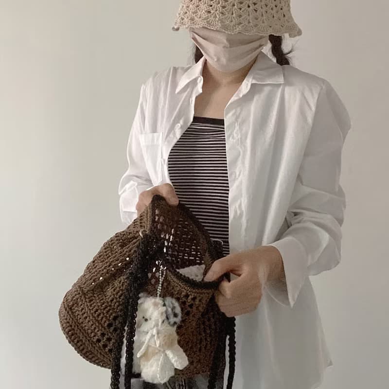 Summer Brown Square Net Shoulder Bag