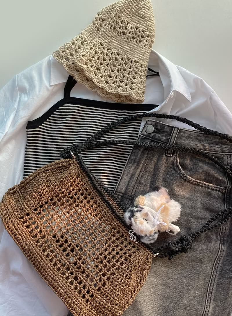 Summer Brown Square Net Shoulder Bag