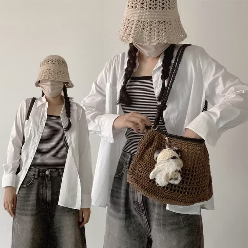 Summer Brown Square Net Shoulder Bag