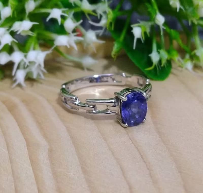 Natural blue sapphier ring silver sterling ring wedding size 7.0 free resize