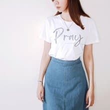 Pray禱告神蹟發生女黑白純棉t-shirt上衣/基督教/福音/受洗禮物