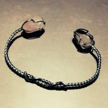アンティークシルバーフォークのリメイク石付きレディースバングル_0611　天然石がかわいい　プレゼント　１点もの