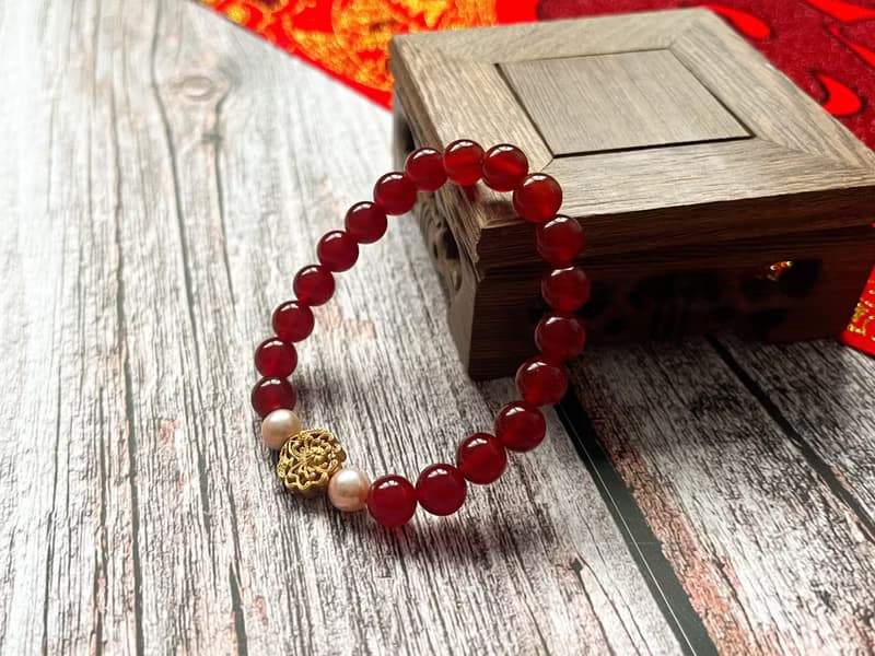 【萬壽無疆】紅瑪瑙 天然淡水珍珠 古法銀 925銀 設計手鍊