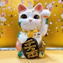 【孔華富瑞】日本清水燒招財貓 | 孔雀牡丹圖