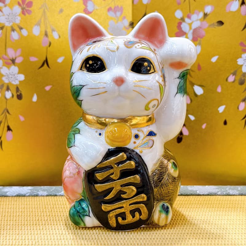 【孔華富瑞】日本清水燒招財貓 | 孔雀牡丹圖