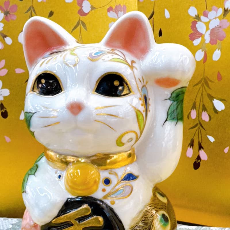 【孔華富瑞】日本清水燒招財貓 | 孔雀牡丹圖