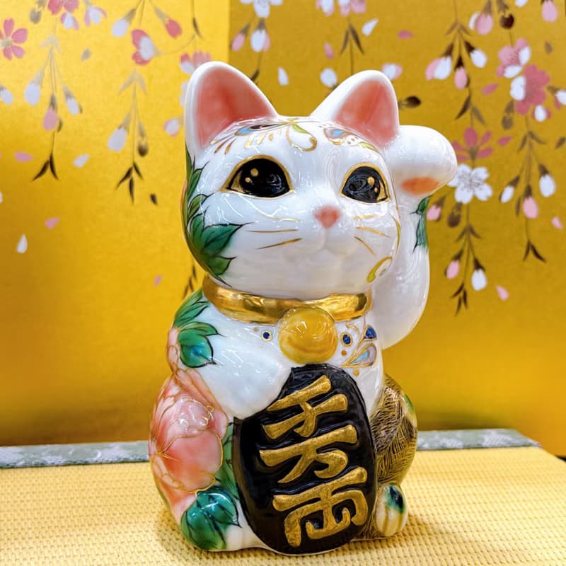【孔華富瑞】日本清水燒招財貓 | 孔雀牡丹圖