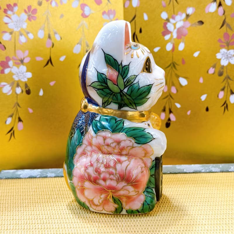 【孔華富瑞】日本清水燒招財貓 | 孔雀牡丹圖