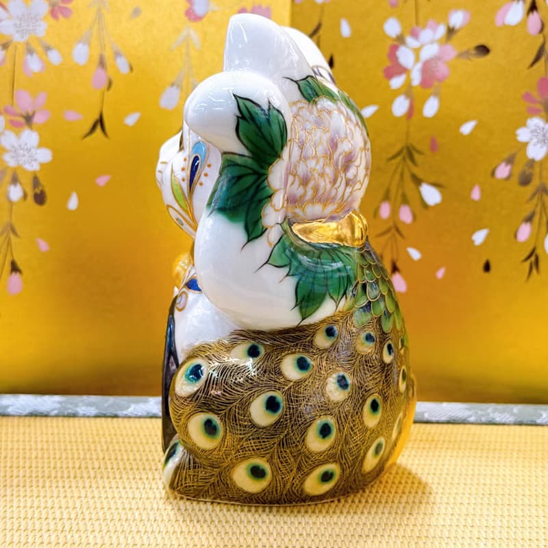 【孔華富瑞】日本清水燒招財貓 | 孔雀牡丹圖