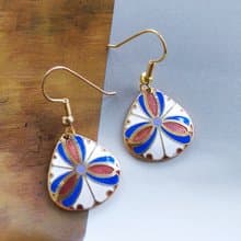 Vintage Jewelry  西洋古董飾品 景泰藍 白底放射 耳勾 針式耳環