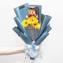 韓風 向日葵畢業熊香皂花花束(3朵+1支畢業熊-包裝2色可選)S005