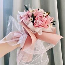 可愛雙粉色永生繡球花 單支花束 小花束 生日 情人節 母親節