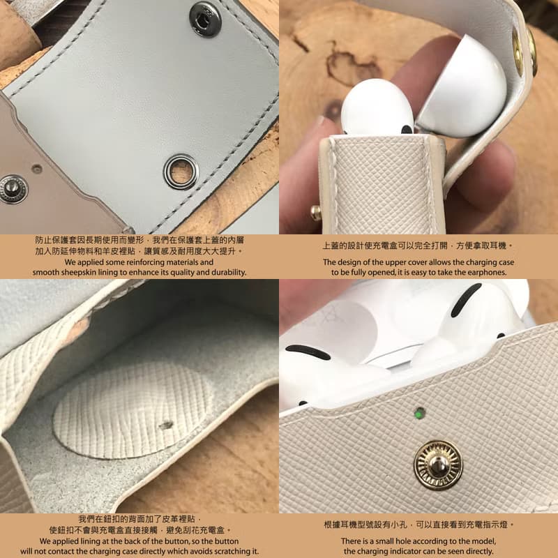 【AirPods保護套】粉紅色十字紋牛皮/1/2/Pro2/3/4代/皮革收納套