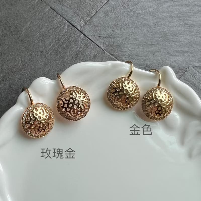 花絲古典雕紋鑲鑽耳環(共3色)－圓形
