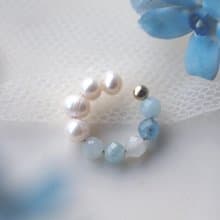 | 2way | アクアマリン×淡水パールのイヤーカフ | ３月・6月誕生石