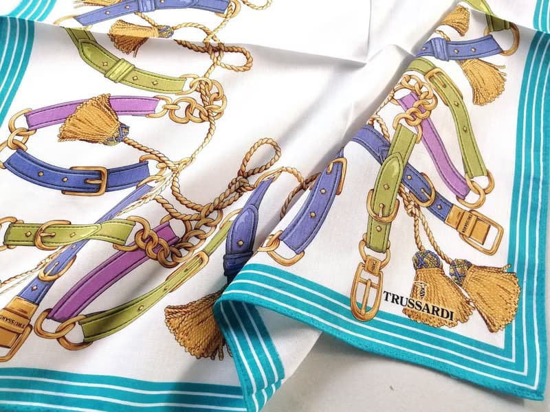 Trussardi Vintage Scarf Gold Chain and Belt 20 x 19.5 inches