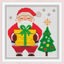 Cross Stitch Pattern Merry Christmas | Santa with a gift Embroidery Scheme |