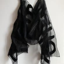 Black Silk Chiffon Scarf with Felted Letters Unique personalized gift for women