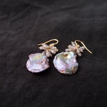 【K14gf】BIG Petal Pearl Earrings Labradorite 【ice gray】