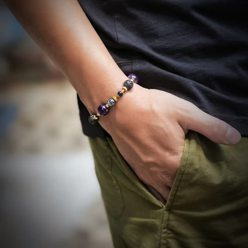 逐夢者 l 紫水晶火山岩黑髮晶手鍊 C1719