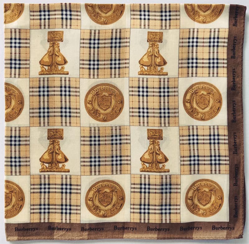 Burberry Vintage Scarf Shield Check Pattern 23 x 22.5 inches.